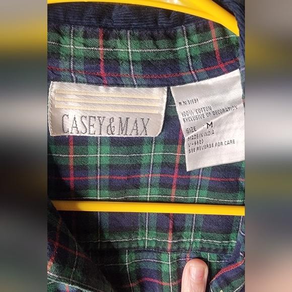 VTG 90s Casey & Max Corduroy Plaid Long Sleeve Button Up Shirt - Picture 4 of 5